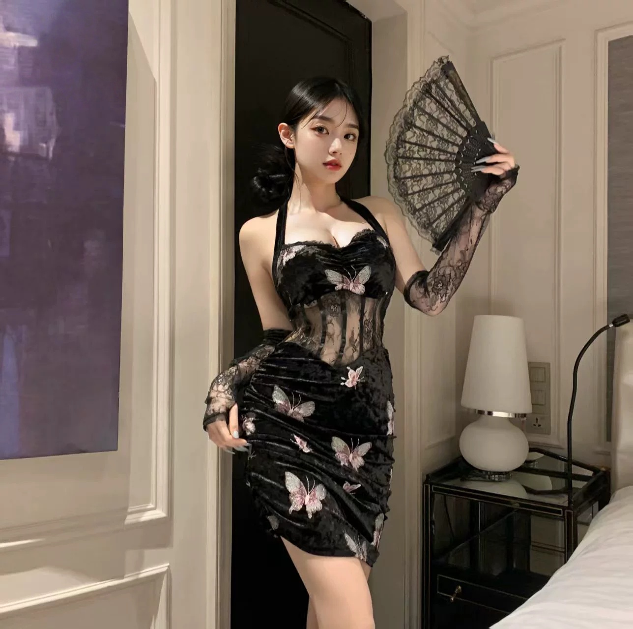 Embroidery Skirt - Women's New Velvet Slimming Butterfly Embroidery