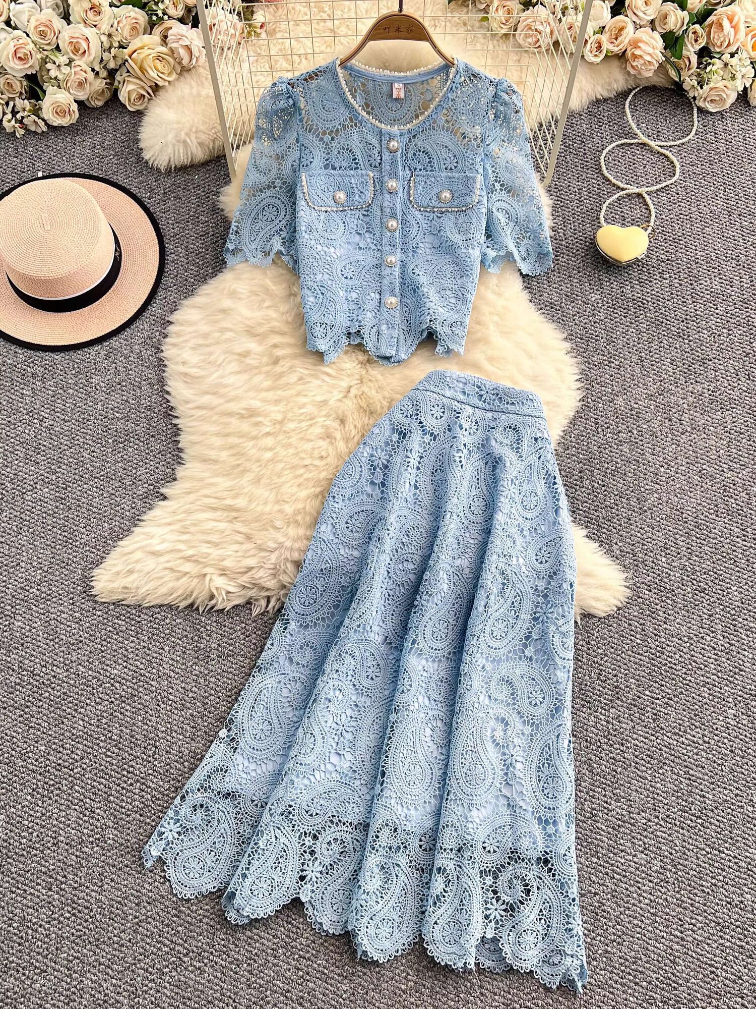 Embroidery Class - Elegant Pearl Long Dress Suits Women
