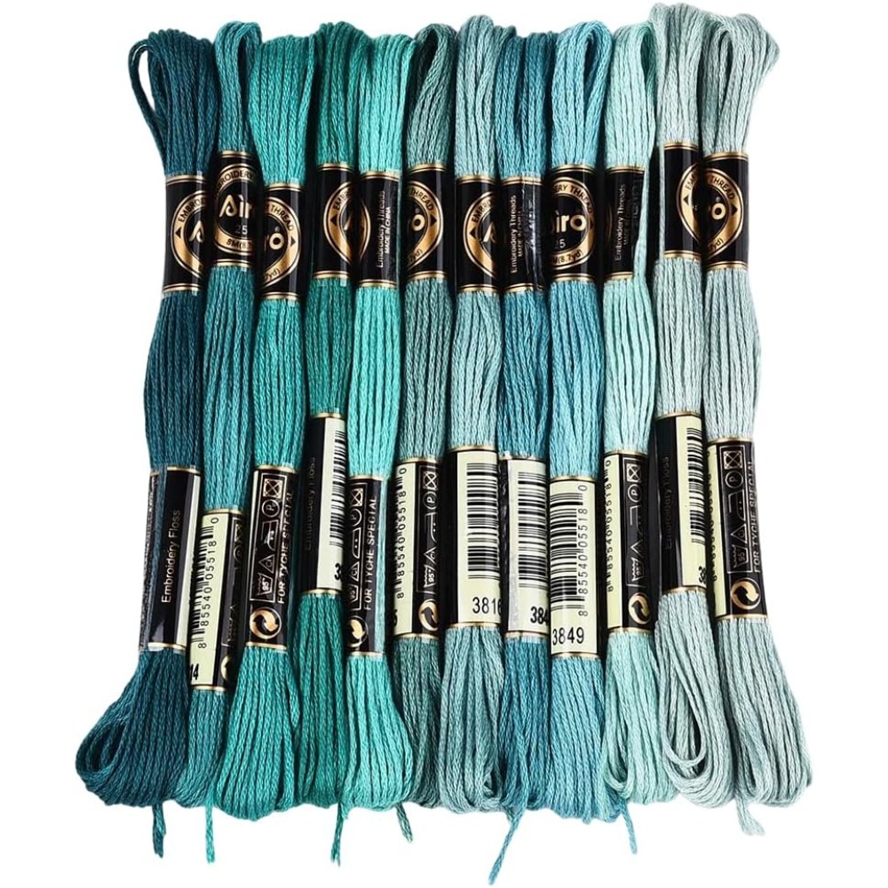 Embroidery Floss - 12 Skeins 6 Strands Green Embroidery