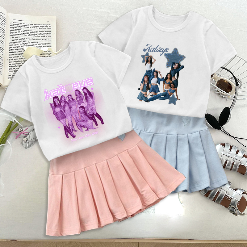 Fashion K POP K-KATSEYE T-shir – Embroidery Skirt recenzja i cena
