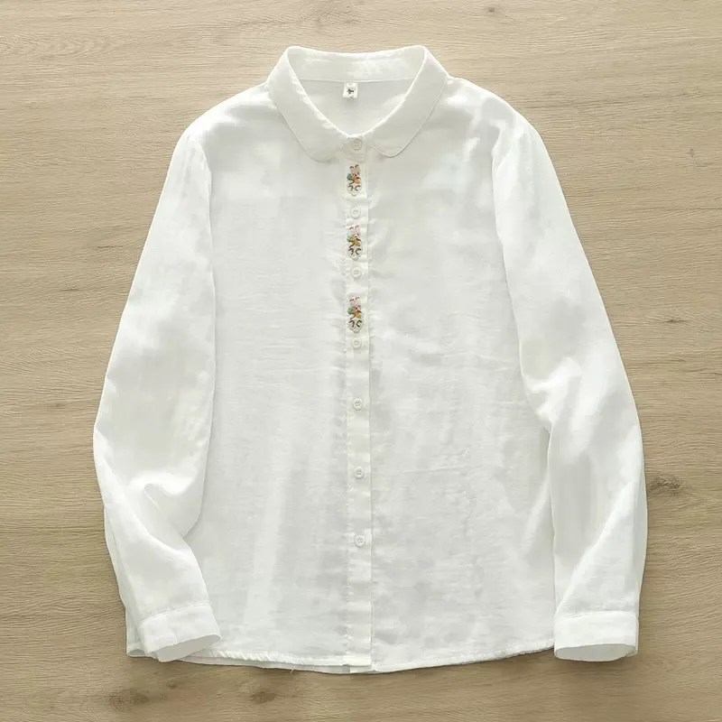 Women's White Peter Pan Collar – Embroidery Rabbit recenzja i cena