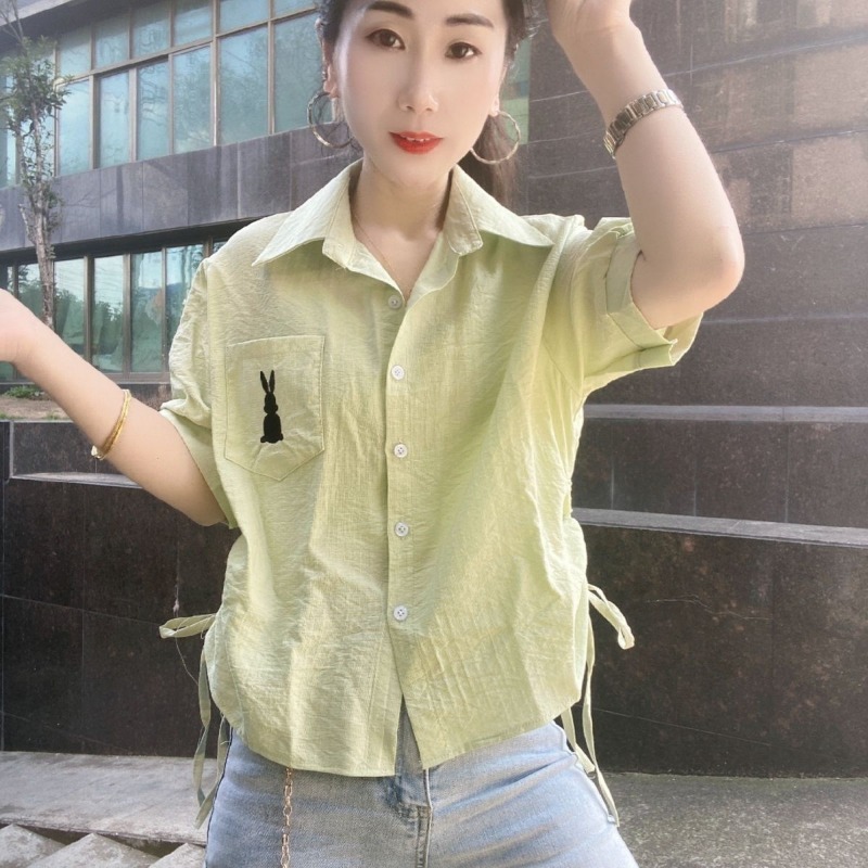 Women Green Short Sleeve Shirt – Embroidery Rabbit recenzja i cena