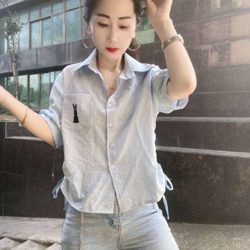 Women Green Short Sleeve Shirt – Embroidery Rabbit recenzja i cena