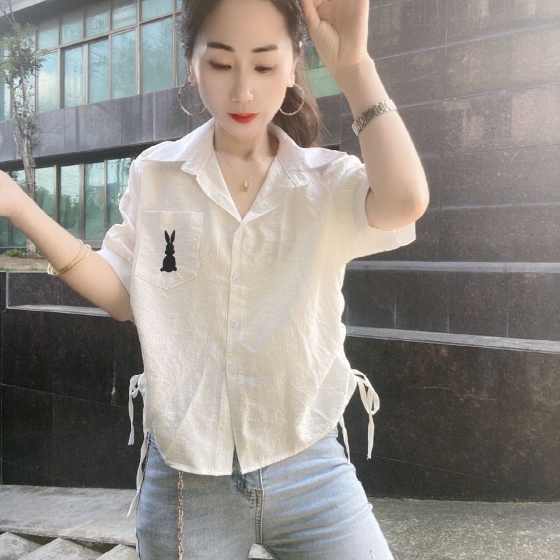 Women Green Short Sleeve Shirt – Embroidery Rabbit recenzja i cena