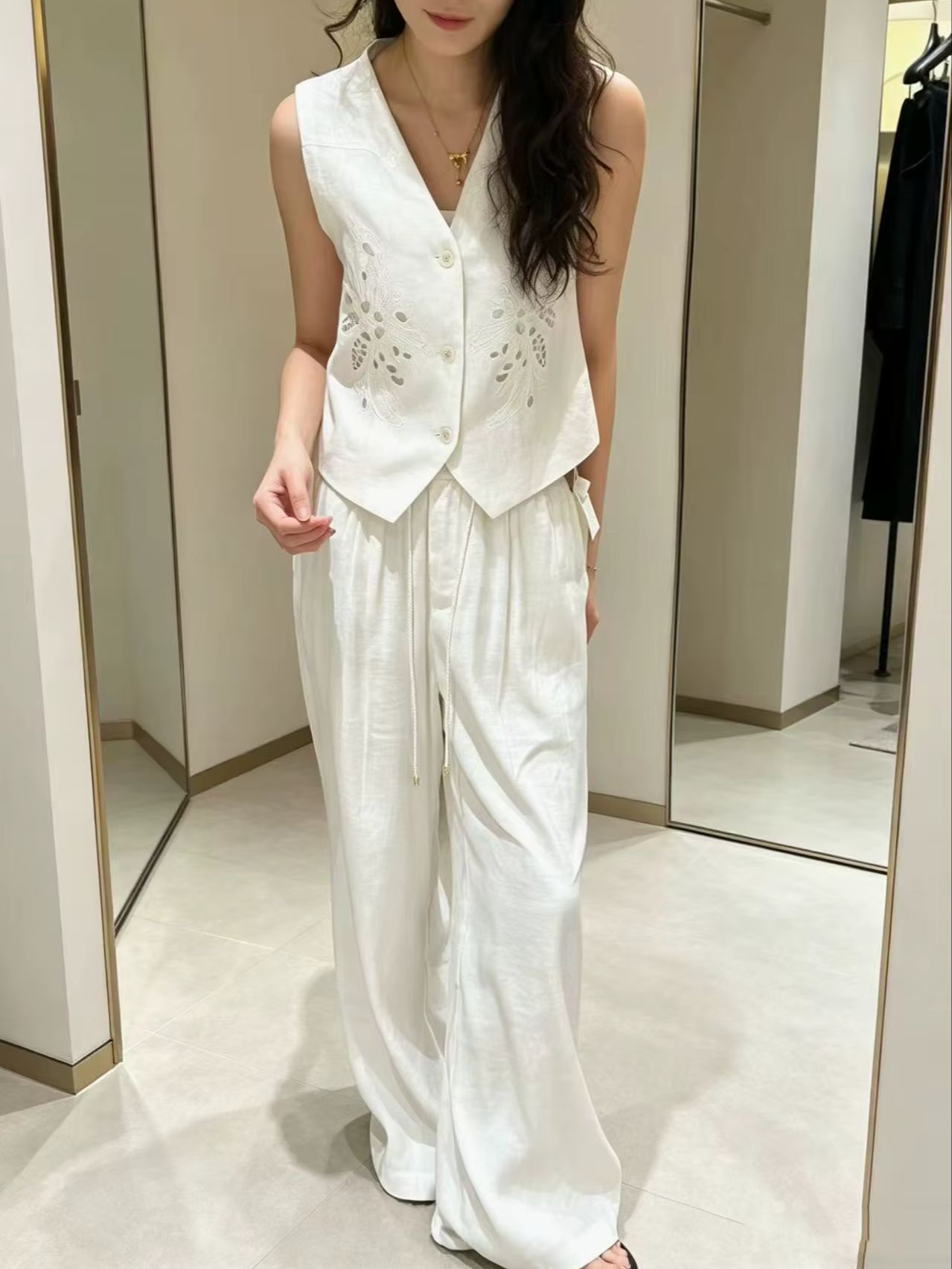 Elegant linen embroidered slee – Embroidery Vest recenzja i cena