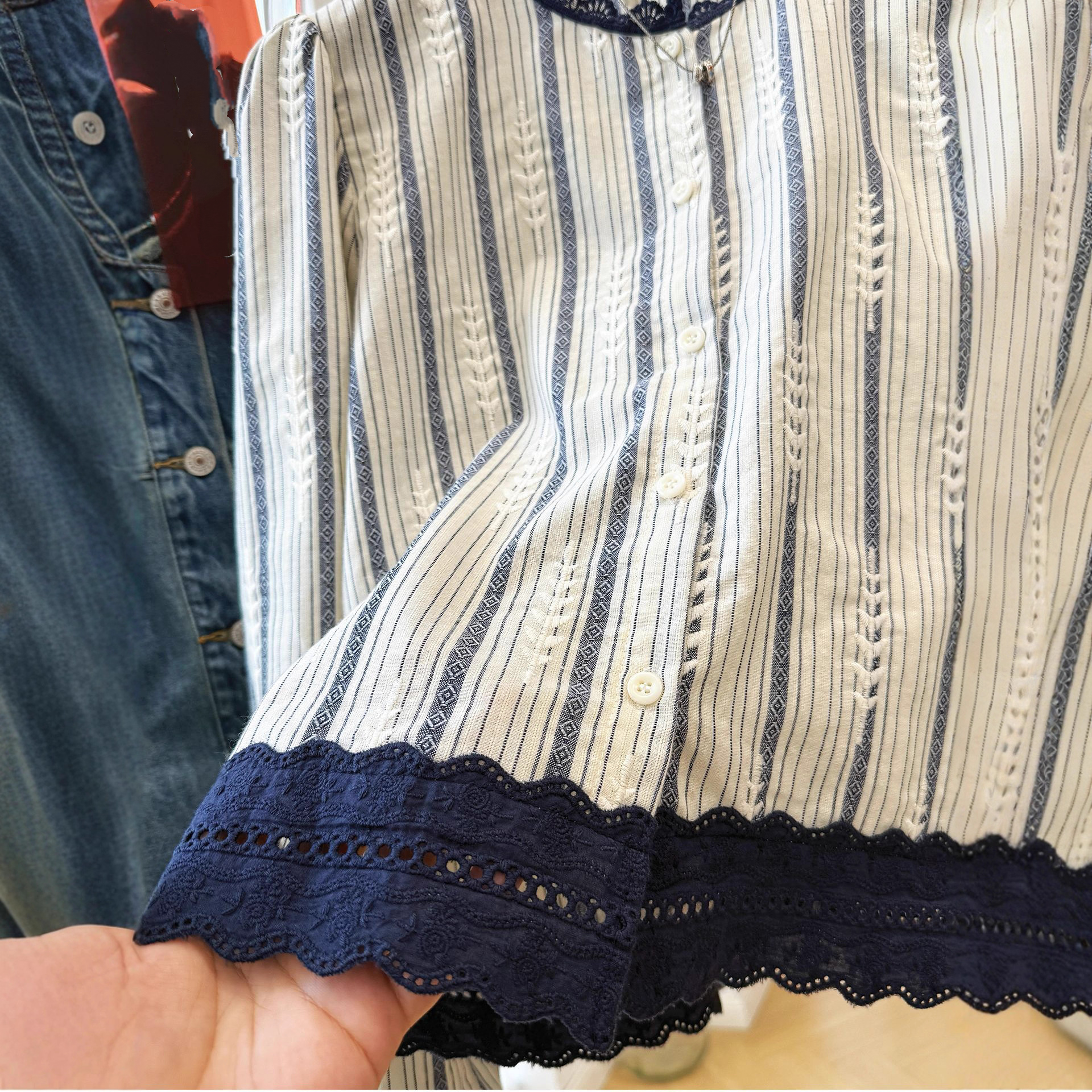 Women's Striped Lace Trim Blou – Embroidery A recenzja i cena