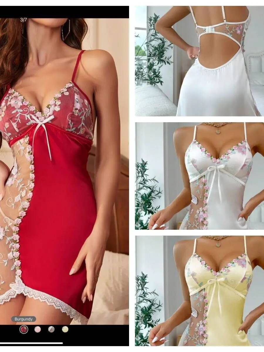 Satin Nightdress With Floral E – Embroidery X Pattern recenzja i cena